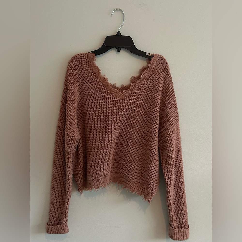 Dusty Rose V-Neck Knit Sweater